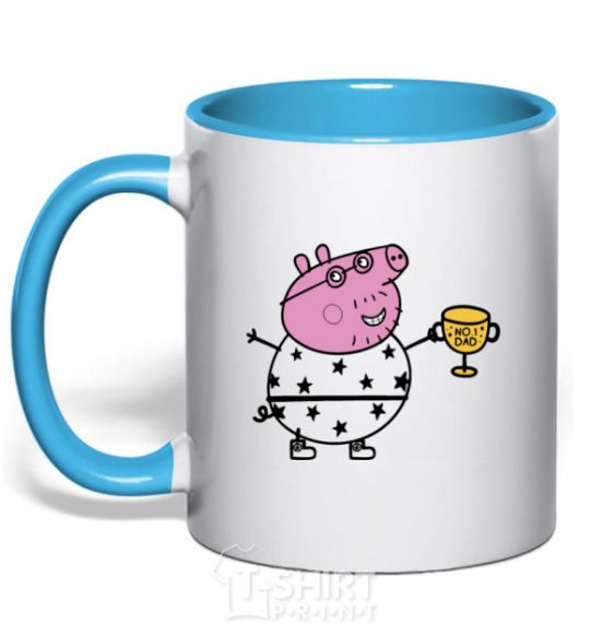 Mug with a colored handle Daddy Pig Number One sky-blue фото