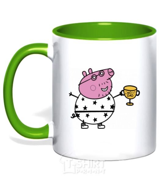 Mug with a colored handle Daddy Pig Number One kelly-green фото