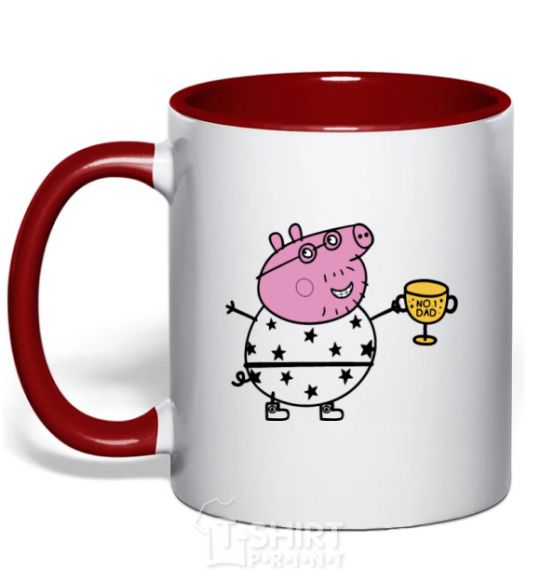 Mug with a colored handle Daddy Pig Number One red фото