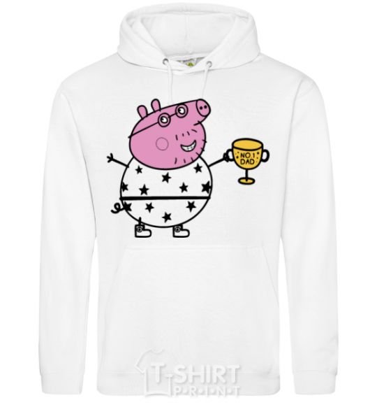 Men`s hoodie Daddy Pig Number One White фото