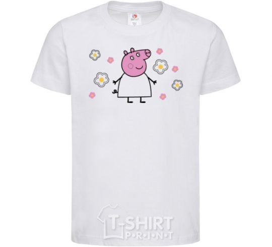 Kids T-shirt Mama Pig in Flowers White фото