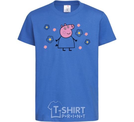 Kids T-shirt Mama Pig in Flowers royal-blue фото