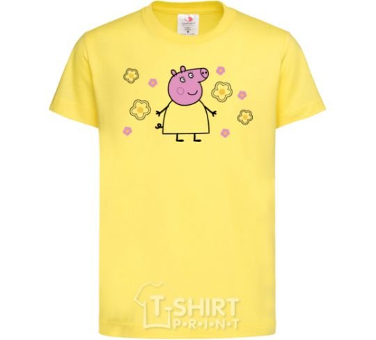 Kids T-shirt Mama Pig in Flowers cornsilk фото