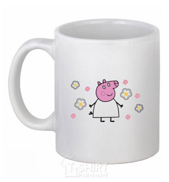 Ceramic mug Mama Pig in Flowers White фото