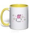 Mug with a colored handle Mama Pig in Flowers yellow фото