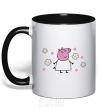 Mug with a colored handle Mama Pig in Flowers black фото