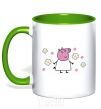 Mug with a colored handle Mama Pig in Flowers kelly-green фото
