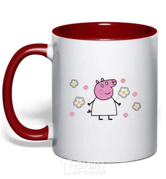 Mug with a colored handle Mama Pig in Flowers red фото