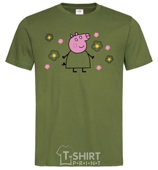 Men's T-Shirt Mama Pig in Flowers millennial-khaki фото