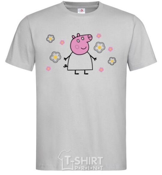 Men's T-Shirt Mama Pig in Flowers grey фото