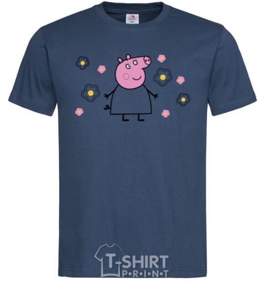 Men's T-Shirt Mama Pig in Flowers navy-blue фото