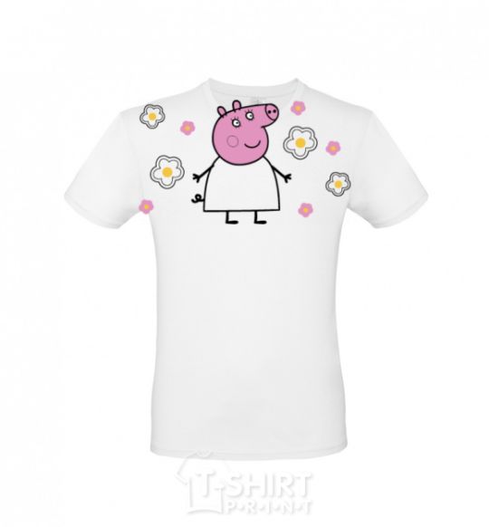 Men's T-Shirt Mama Pig in Flowers White фото