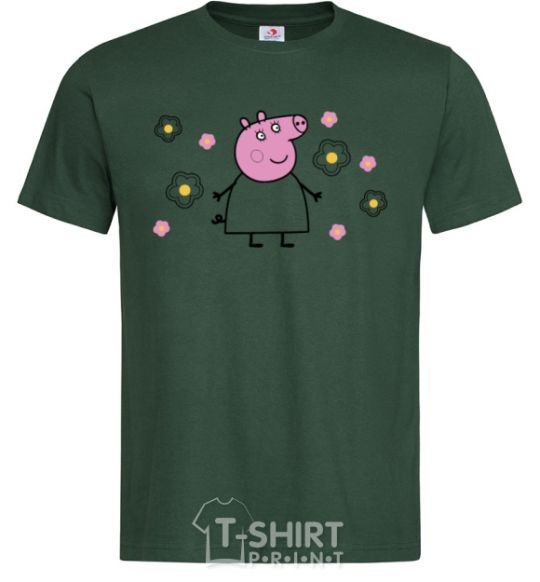 Men's T-Shirt Mama Pig in Flowers bottle-green фото