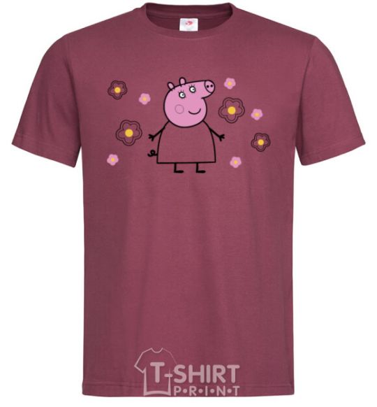 Men's T-Shirt Mama Pig in Flowers burgundy фото