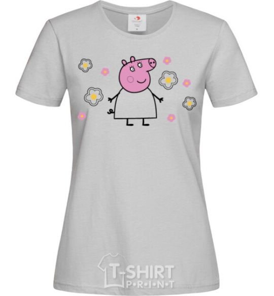 Women's T-shirt Mama Pig in Flowers grey фото