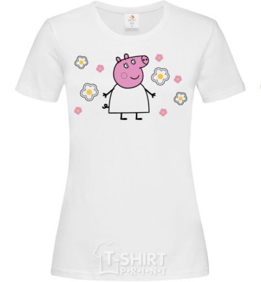 Women's T-shirt Mama Pig in Flowers White фото