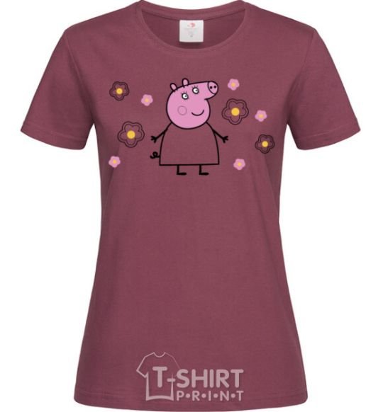 Women's T-shirt Mama Pig in Flowers burgundy фото