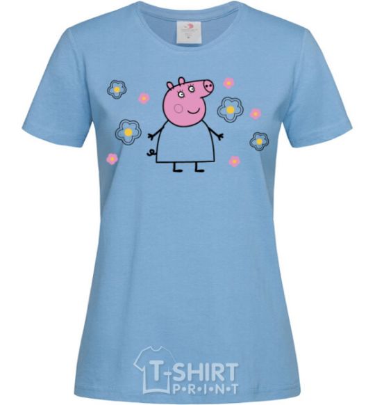 Women's T-shirt Mama Pig in Flowers sky-blue фото