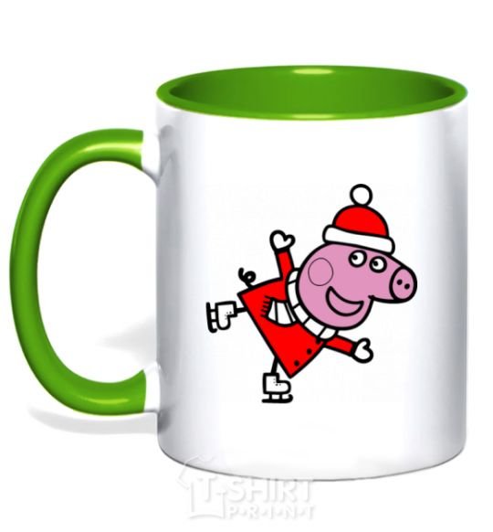 Mug with a colored handle Peppa on skates kelly-green фото