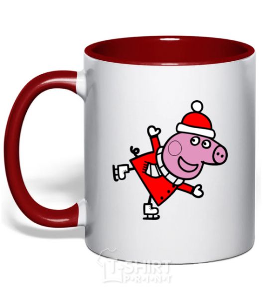 Mug with a colored handle Peppa on skates red фото