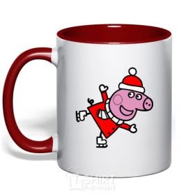 Mug with a colored handle Peppa on skates red фото