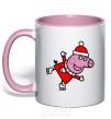 Mug with a colored handle Peppa on skates light-pink фото