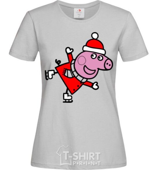 Women's T-shirt Peppa on skates grey фото