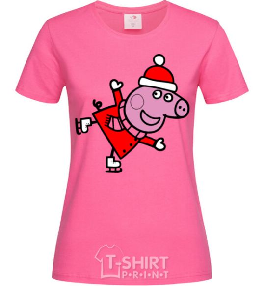 Женская футболка Пеппа на коньках Ярко-розовый фото