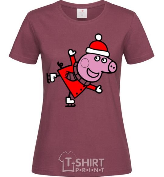 Women's T-shirt Peppa on skates burgundy фото