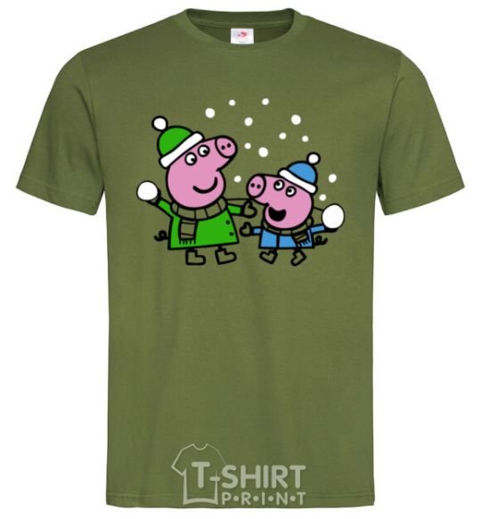 Men's T-Shirt Peppa and George are playing snowballs millennial-khaki фото