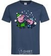 Men's T-Shirt Peppa and George are playing snowballs navy-blue фото