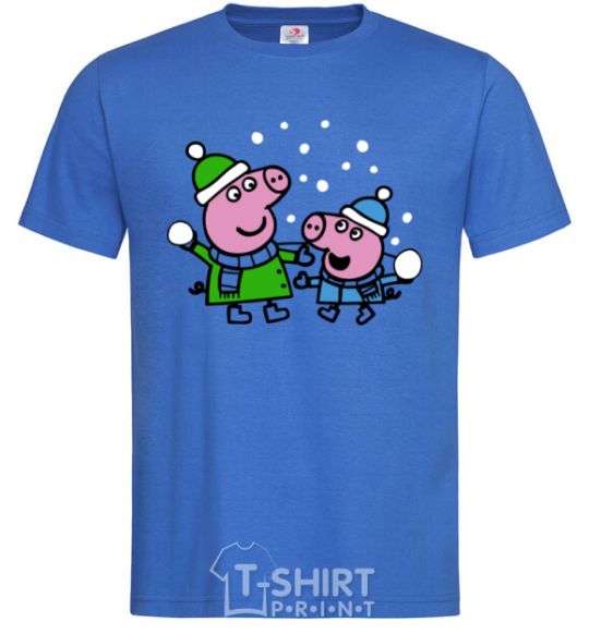 Men's T-Shirt Peppa and George are playing snowballs royal-blue фото