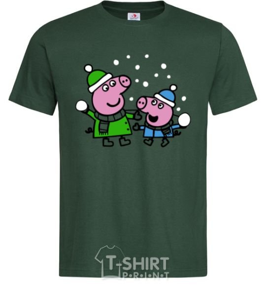 Men's T-Shirt Peppa and George are playing snowballs bottle-green фото