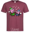 Men's T-Shirt Peppa and George are playing snowballs burgundy фото