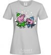 Women's T-shirt Peppa and George are playing snowballs grey фото