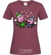 Women's T-shirt Peppa and George are playing snowballs burgundy фото