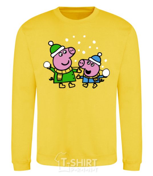 Sweatshirt Peppa and George are playing snowballs yellow фото