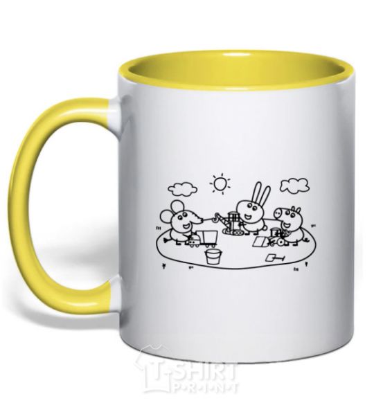 Mug with a colored handle Beasts in the sandbox yellow фото