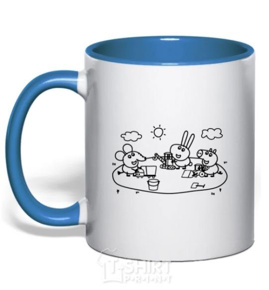 Mug with a colored handle Beasts in the sandbox royal-blue фото