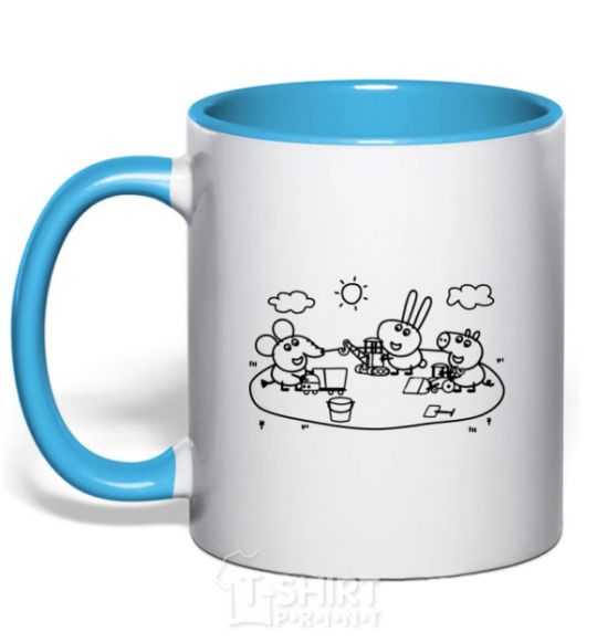 Mug with a colored handle Beasts in the sandbox sky-blue фото