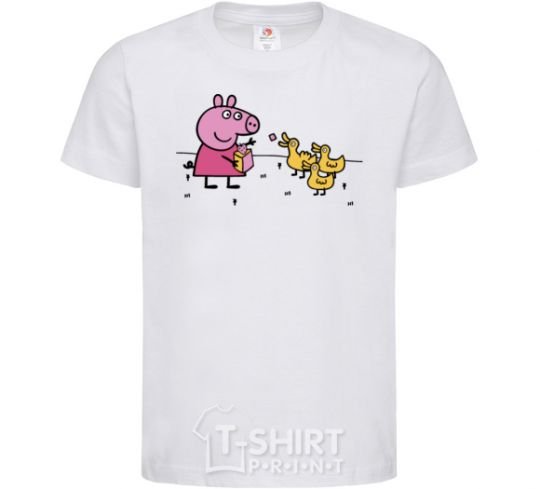 Kids T-shirt Peppa feeds the ducklings White фото