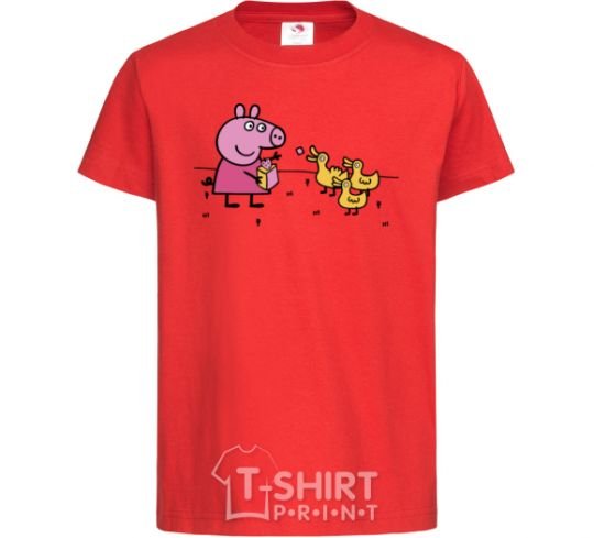 Kids T-shirt Peppa feeds the ducklings red фото