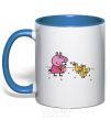 Mug with a colored handle Peppa feeds the ducklings royal-blue фото