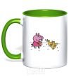Mug with a colored handle Peppa feeds the ducklings kelly-green фото