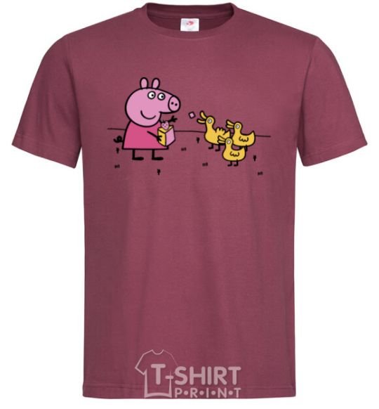 Men's T-Shirt Peppa feeds the ducklings burgundy фото