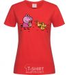 Women's T-shirt Peppa feeds the ducklings red фото