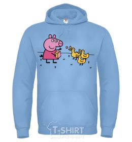 Men`s hoodie Peppa feeds the ducklings sky-blue фото