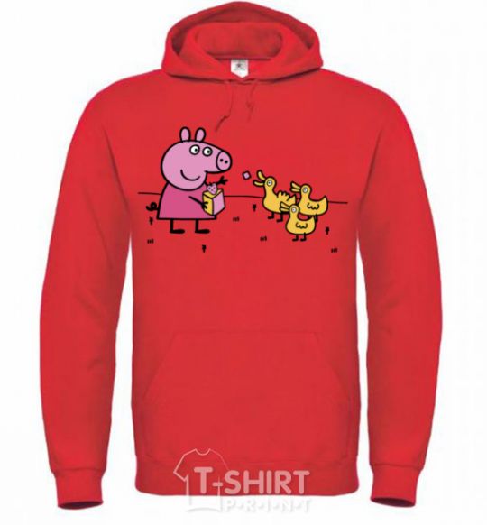 Men`s hoodie Peppa feeds the ducklings bright-red фото