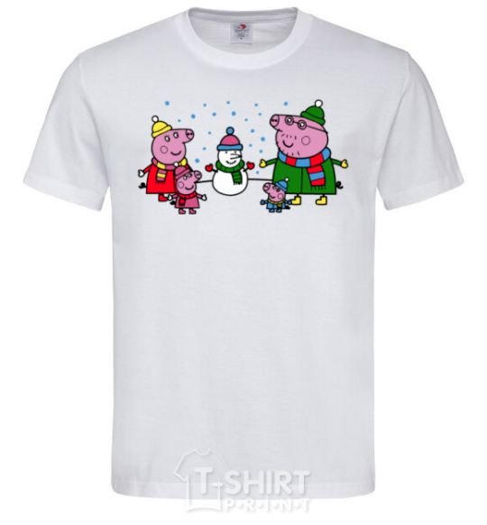 Men's T-Shirt The family made a snowman White фото