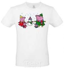 Men's T-Shirt The family made a snowman White фото
